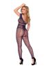 Crochet Net Footless Bodystocking with Cap Sleeves, Open Crotch - Midnight Blue - Os